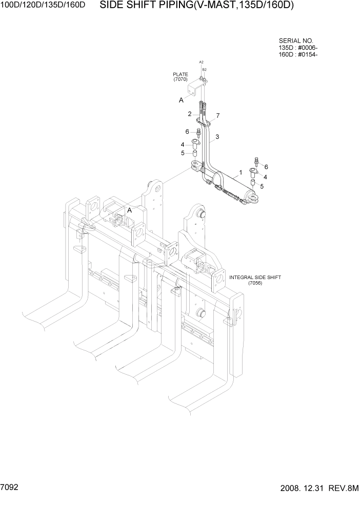 Схема запчастей Hyundai 100/120/130/160D-7 - PAGE 7092 SIDE SHIFT PIPING(V-MAST, 135D/160D) РАБОЧЕЕ ОБОРУДОВАНИЕ