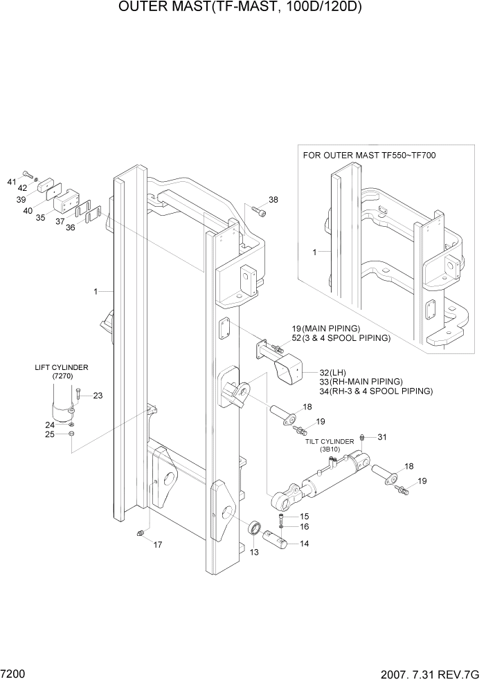 Схема запчастей Hyundai 100/120/130/160D-7 - PAGE 7200 OUTER MAST(TF-MAST, 100D/120D) РАБОЧЕЕ ОБОРУДОВАНИЕ