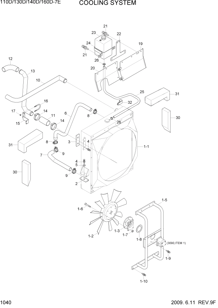 Схема запчастей Hyundai 110/130/140/160D-7E - PAGE 1040 COOLING SYSTEM СИСТЕМА ДВИГАТЕЛЯ