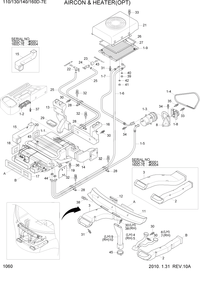 Схема запчастей Hyundai 110/130/140/160D-7E - PAGE 1060 AIRCON & HEATER(OPT) СИСТЕМА ДВИГАТЕЛЯ