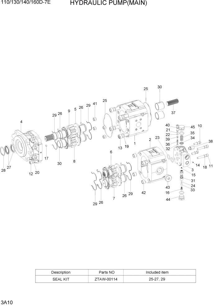 Схема запчастей Hyundai 110/130/140/160D-7E - PAGE 3A10 HYDRAULIC PUMP(MAIN) ГИДРАВЛИЧЕСКАЯ СИСТЕМА