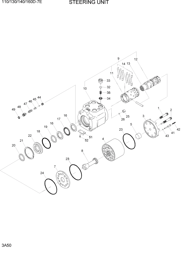 Схема запчастей Hyundai 110/130/140/160D-7E - PAGE 3A50 STEERING UNIT ГИДРАВЛИЧЕСКАЯ СИСТЕМА