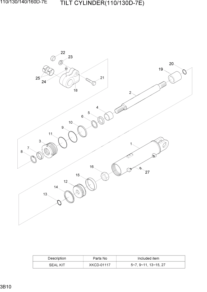 Схема запчастей Hyundai 110/130/140/160D-7E - PAGE 3B10 TILT CYLINDER(110/130D-7E) ГИДРАВЛИЧЕСКАЯ СИСТЕМА