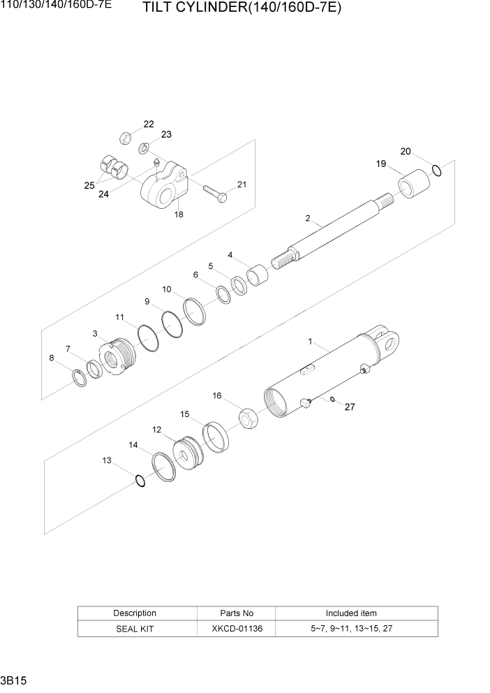 Схема запчастей Hyundai 110/130/140/160D-7E - PAGE 3B15 TILT CYLINDER(140/160D-7E) ГИДРАВЛИЧЕСКАЯ СИСТЕМА