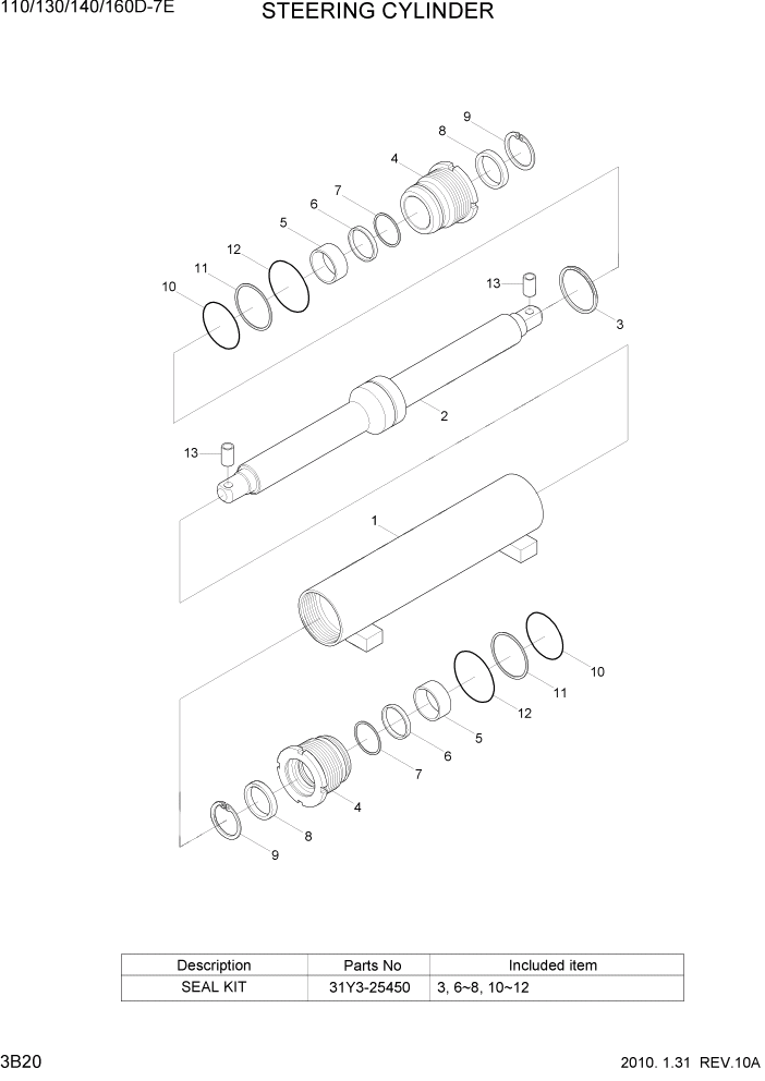 Схема запчастей Hyundai 110/130/140/160D-7E - PAGE 3B20 STEERING CYLINDER ГИДРАВЛИЧЕСКАЯ СИСТЕМА