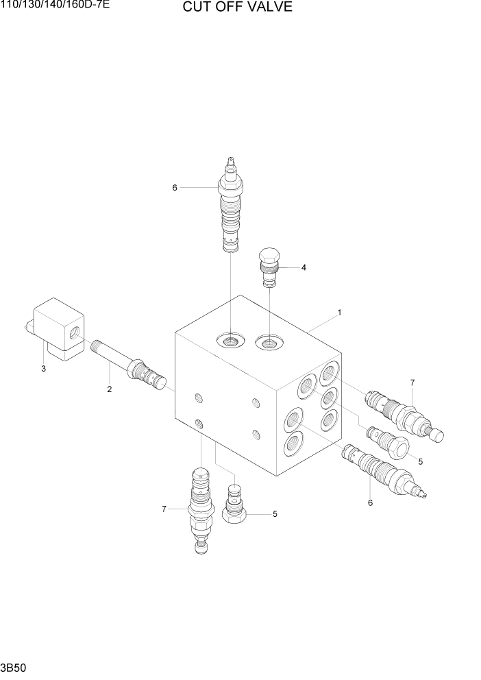 Схема запчастей Hyundai 110/130/140/160D-7E - PAGE 3B50 CUT OFF VALVE ГИДРАВЛИЧЕСКАЯ СИСТЕМА