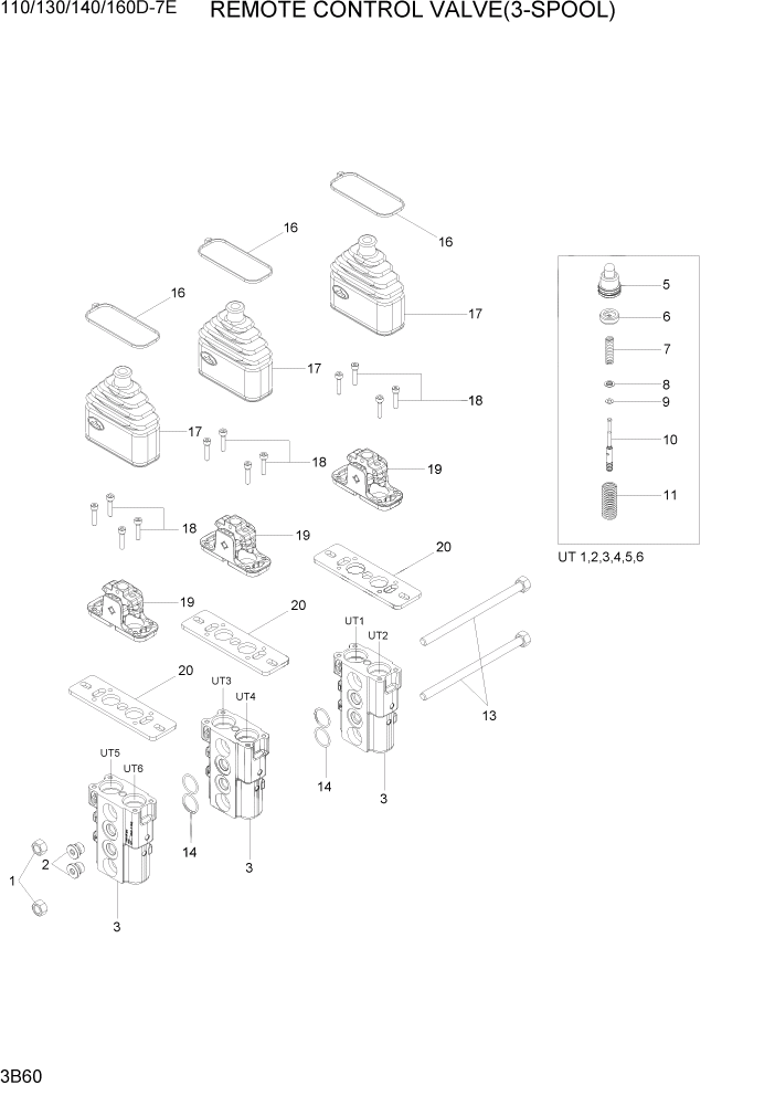 Схема запчастей Hyundai 110/130/140/160D-7E - PAGE 3B60 REMOTE CONTROL VALVE(3-SPOOL) ГИДРАВЛИЧЕСКАЯ СИСТЕМА