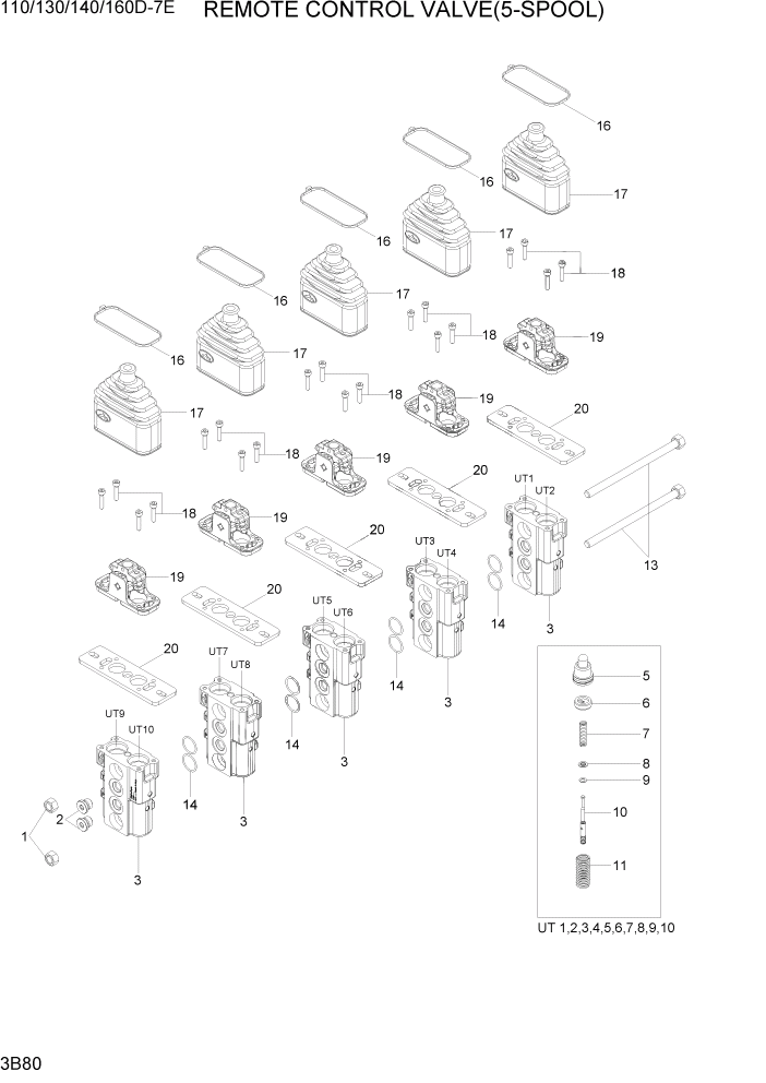 Схема запчастей Hyundai 110/130/140/160D-7E - PAGE 3B80 REMOTE CONTROL VALVE(5-SPOOL) ГИДРАВЛИЧЕСКАЯ СИСТЕМА