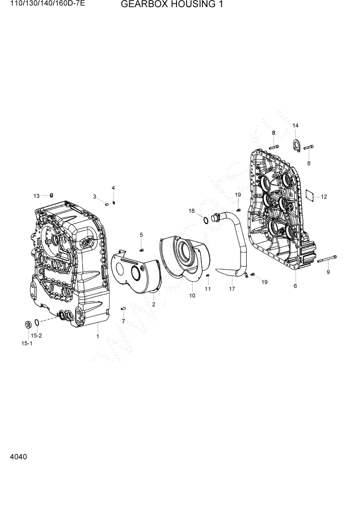 Схема запчастей Hyundai 110/130/140/160D-7E - PAGE 4040 GEARBOX HOUSING 1 СИЛОВАЯ СИСТЕМА
