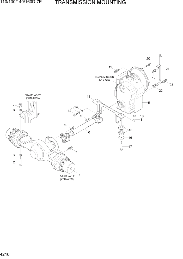 Схема запчастей Hyundai 110/130/140/160D-7E - PAGE 4210 TRANSMISSION MOUNTING СИЛОВАЯ СИСТЕМА