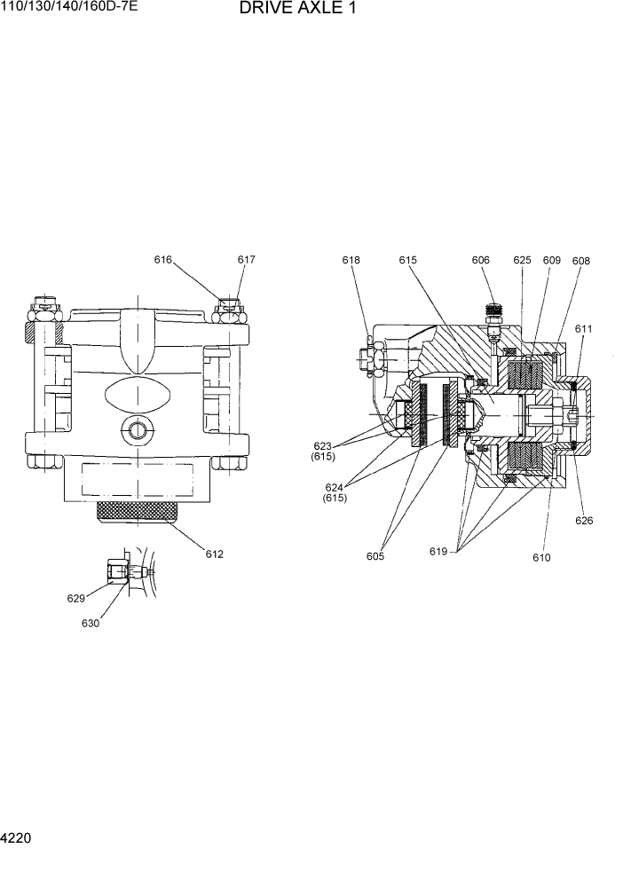 Схема запчастей Hyundai 110/130/140/160D-7E - PAGE 4220 DRIVE AXLE 1 СИЛОВАЯ СИСТЕМА