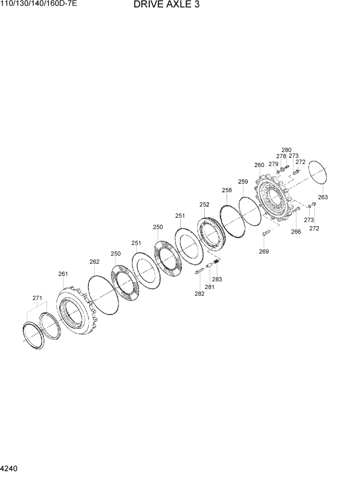 Схема запчастей Hyundai 110/130/140/160D-7E - PAGE 4240 DRIVE AXLE 3 СИЛОВАЯ СИСТЕМА