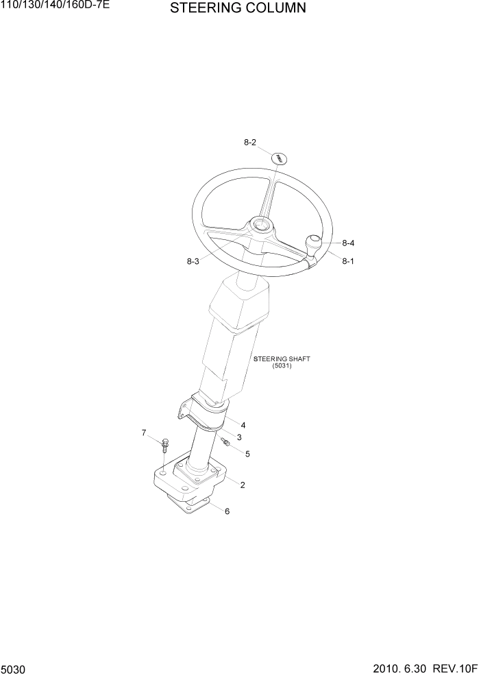 Схема запчастей Hyundai 110/130/140/160D-7E - PAGE 5030 STEERING COLUMN СИСТЕМА УПРАВЛЕНИЯ