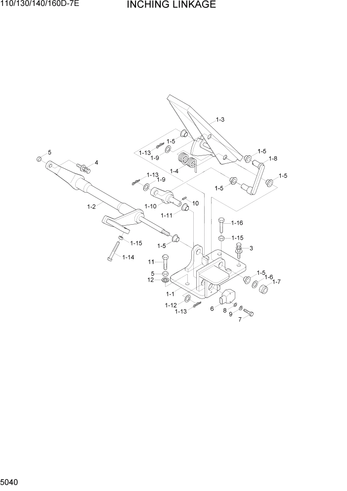 Схема запчастей Hyundai 110/130/140/160D-7E - PAGE 5040 INCHING LINKAGE СИСТЕМА УПРАВЛЕНИЯ