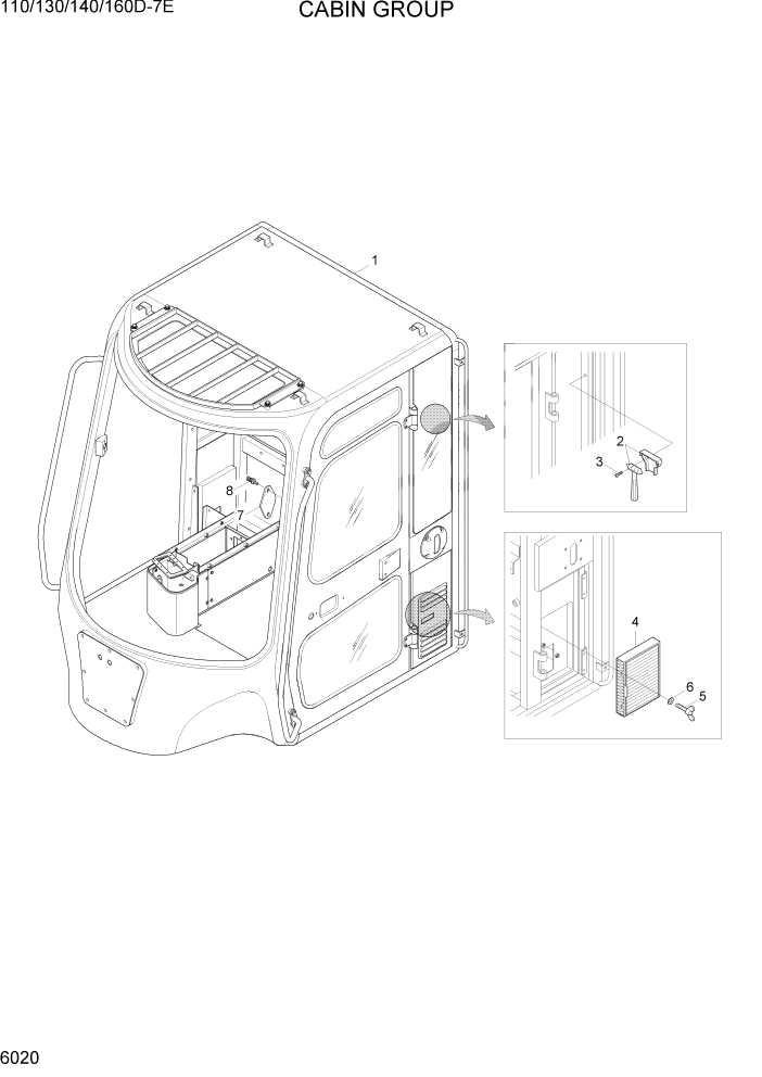 Схема запчастей Hyundai 110/130/140/160D-7E - PAGE 6020 CABIN GROUP СТРУКТУРА