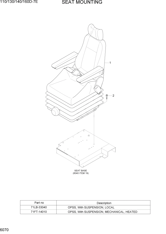 Схема запчастей Hyundai 110/130/140/160D-7E - PAGE 6070 SEAT MOUNTING СТРУКТУРА