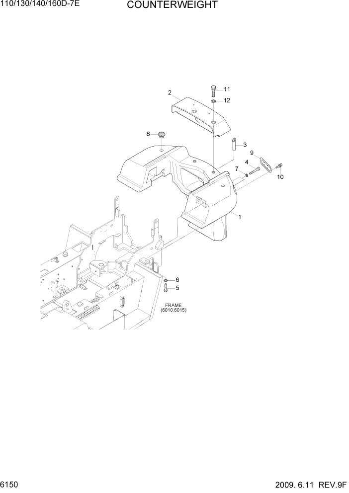 Схема запчастей Hyundai 110/130/140/160D-7E - PAGE 6150 COUNTERWEIGHT СТРУКТУРА