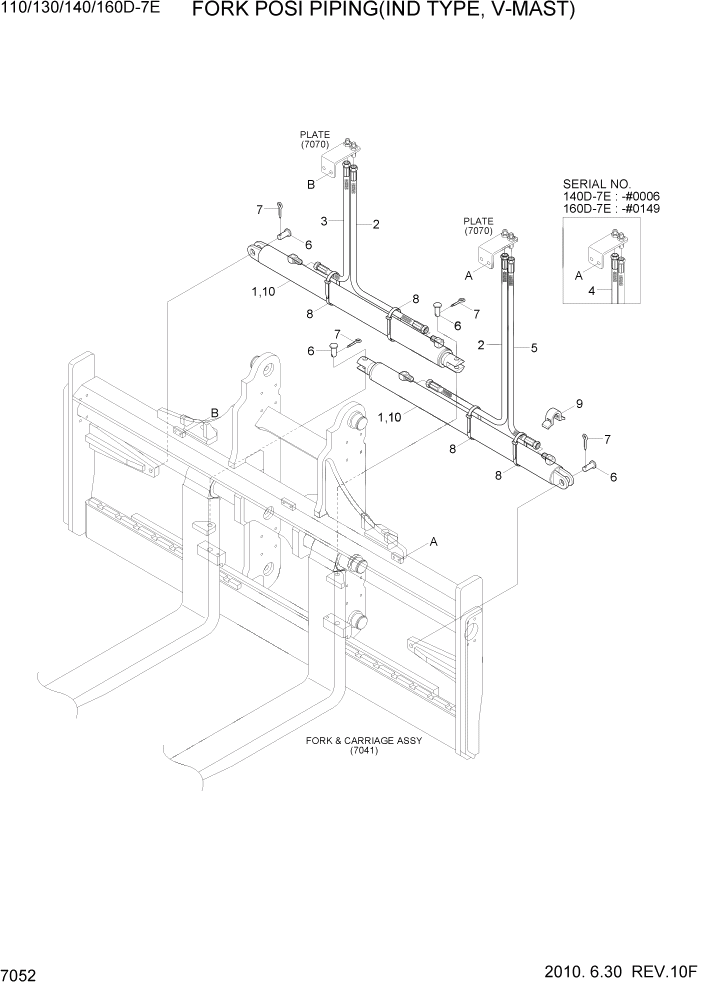 Схема запчастей Hyundai 110/130/140/160D-7E - PAGE 7052 FOFK POSI PIPING(IND TYPE,V-MAST) РАБОЧЕЕ ОБОРУДОВАНИЕ