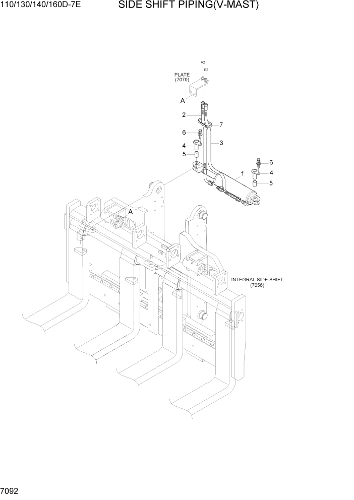 Схема запчастей Hyundai 110/130/140/160D-7E - PAGE 7092 SIDE SHIFT PIPING(V-MAST) РАБОЧЕЕ ОБОРУДОВАНИЕ