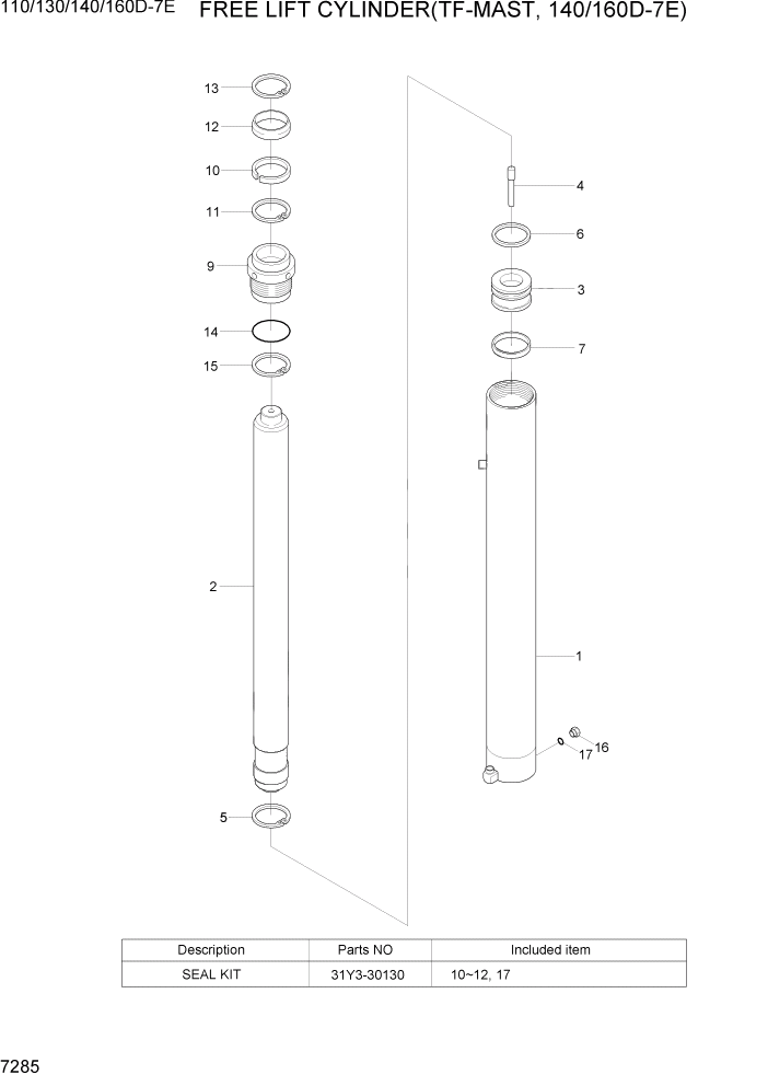 Схема запчастей Hyundai 110/130/140/160D-7E - PAGE 7285 FREE LIFT CYLINDER(TF, 140/160D-7E) РАБОЧЕЕ ОБОРУДОВАНИЕ