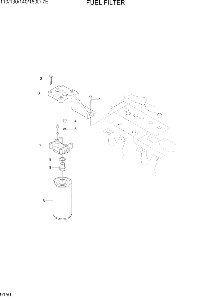 Схема запчастей Hyundai 110/130/140/160D-7E - PAGE 9150 FUEL FILTER ДВИГАТЕЛЬ БАЗА