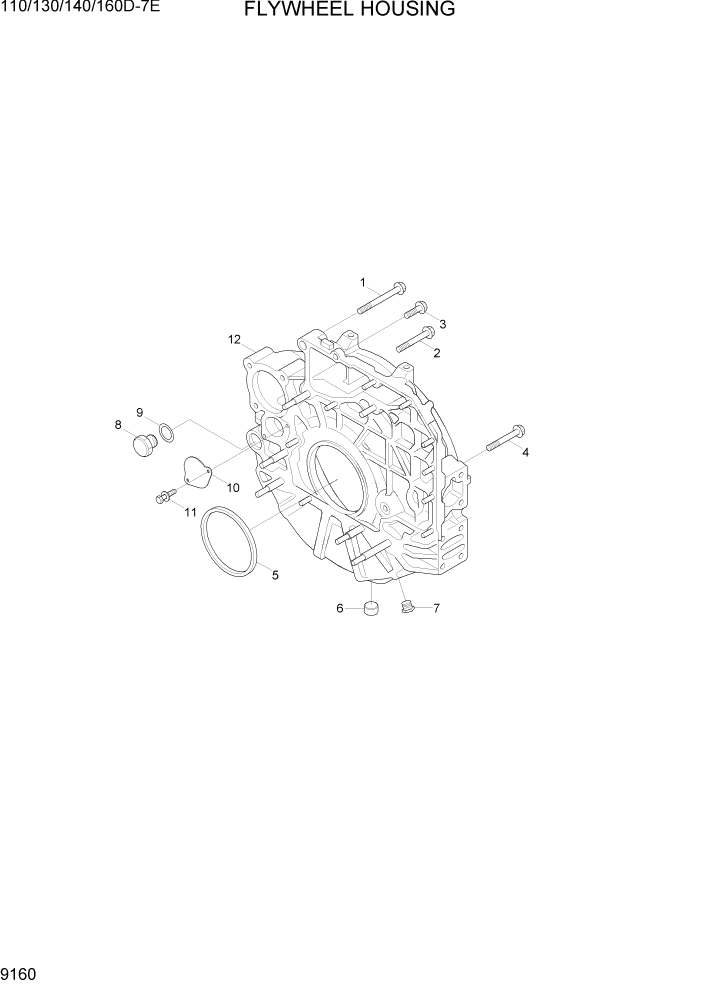 Схема запчастей Hyundai 110/130/140/160D-7E - PAGE 9160 FLYWHEEL HOUSING ДВИГАТЕЛЬ БАЗА