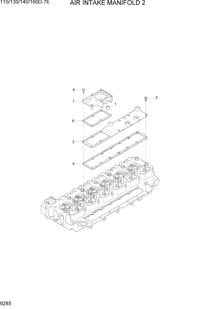 Схема запчастей Hyundai 110/130/140/160D-7E - PAGE 9285 AIR INTAKE MANIFOLD 2 ДВИГАТЕЛЬ БАЗА