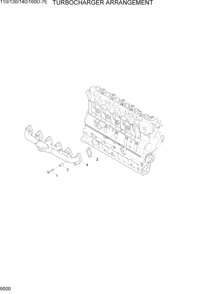 Схема запчастей Hyundai 110/130/140/160D-7E - PAGE 9500 TURBOCHARGER ARRANGEMENT ДВИГАТЕЛЬ БАЗА