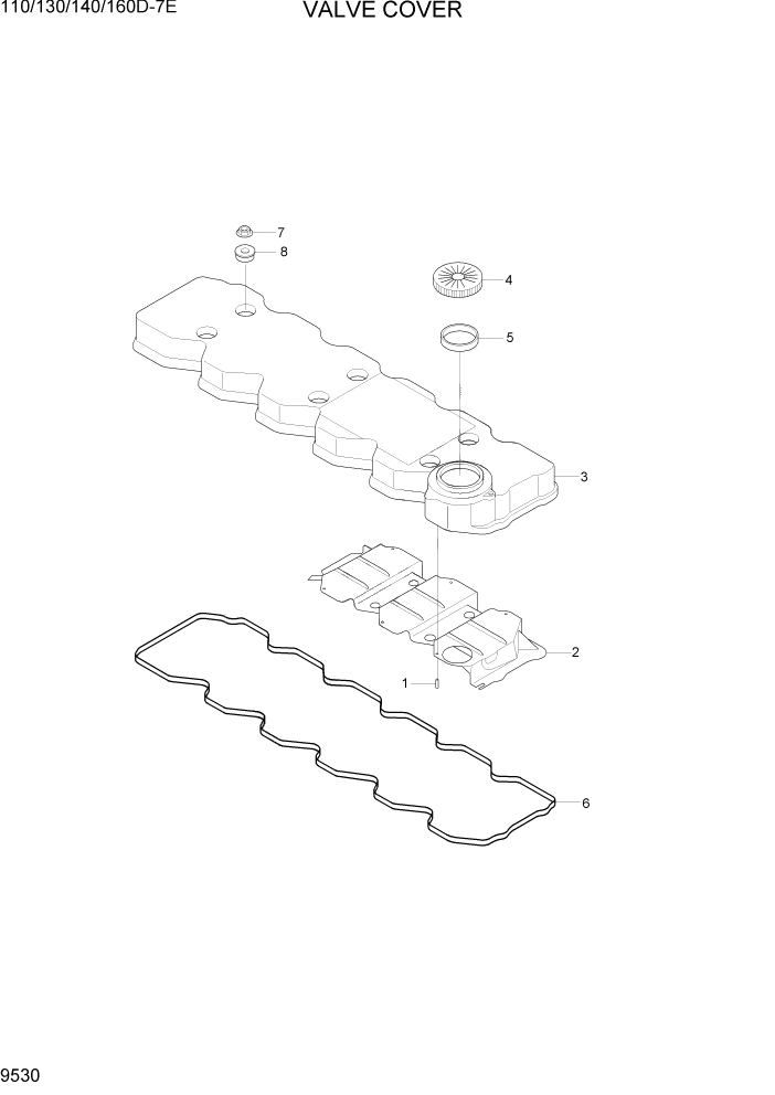 Схема запчастей Hyundai 110/130/140/160D-7E - PAGE 9530 VALVE COVER ДВИГАТЕЛЬ БАЗА