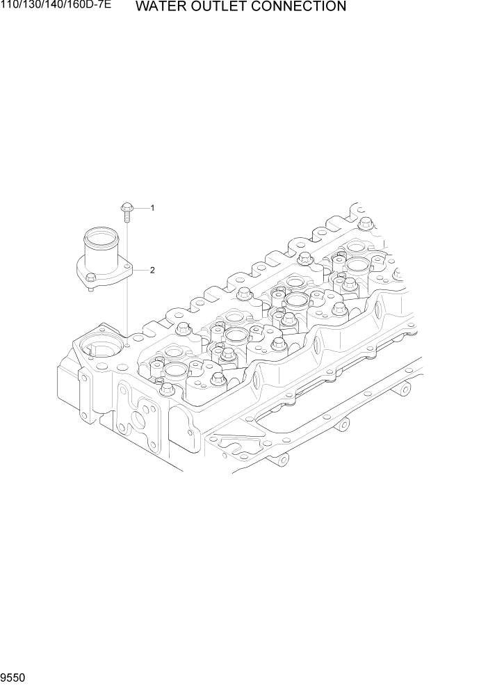 Схема запчастей Hyundai 110/130/140/160D-7E - PAGE 9550 WATER OUTLET CONNECTION ДВИГАТЕЛЬ БАЗА