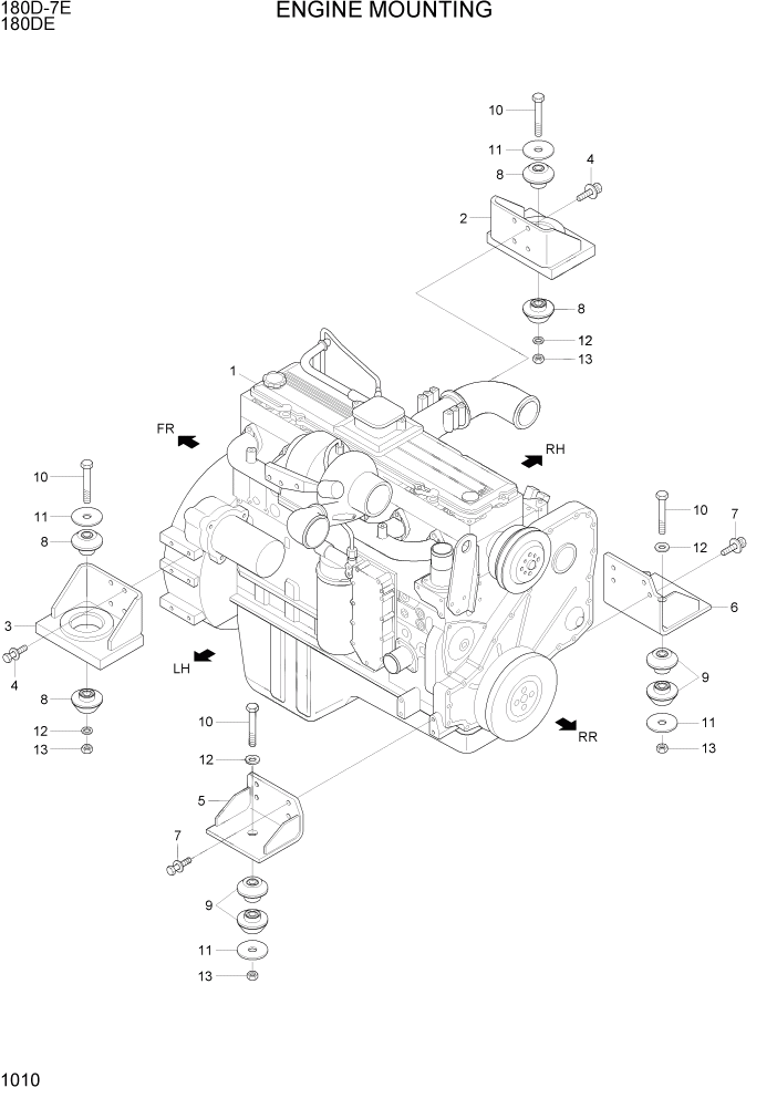 Схема запчастей Hyundai 180DE - PAGE 1010 ENGINE MOUNTING СИСТЕМА ДВИГАТЕЛЯ