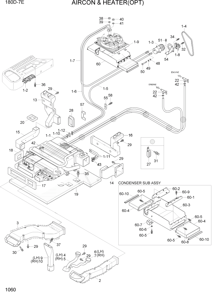 Схема запчастей Hyundai 180DE - PAGE 1060 AIRCON & HEATER(OPT) СИСТЕМА ДВИГАТЕЛЯ