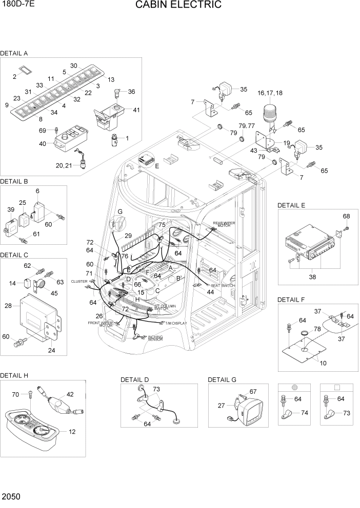 Схема запчастей Hyundai 180DE - PAGE 2050 CABIN ELECTRIC ЭЛЕКТРИЧЕСКАЯ СИСТЕМА