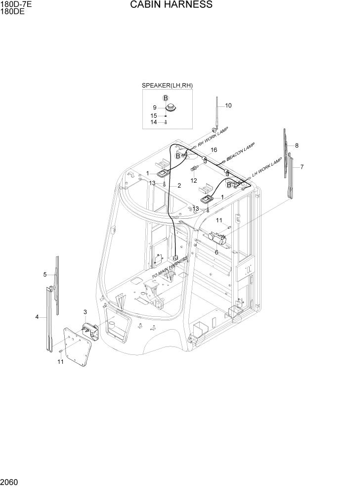 Схема запчастей Hyundai 180DE - PAGE 2060 CABIN HARNESS ЭЛЕКТРИЧЕСКАЯ СИСТЕМА