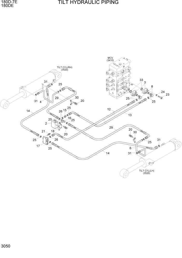 Схема запчастей Hyundai 180DE - PAGE 3050 TILT HYDRAULIC PIPING ГИДРАВЛИЧЕСКАЯ СИСТЕМА