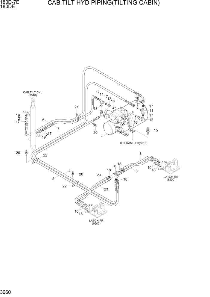 Схема запчастей Hyundai 180DE - PAGE 3060 CAB TILT HYD PIPING(TILTING CABIN) ГИДРАВЛИЧЕСКАЯ СИСТЕМА