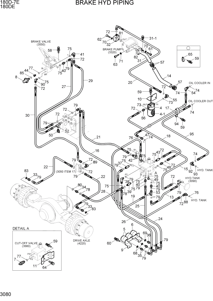 Схема запчастей Hyundai 180DE - PAGE 3080 BRAKE HYD PIPING ГИДРАВЛИЧЕСКАЯ СИСТЕМА