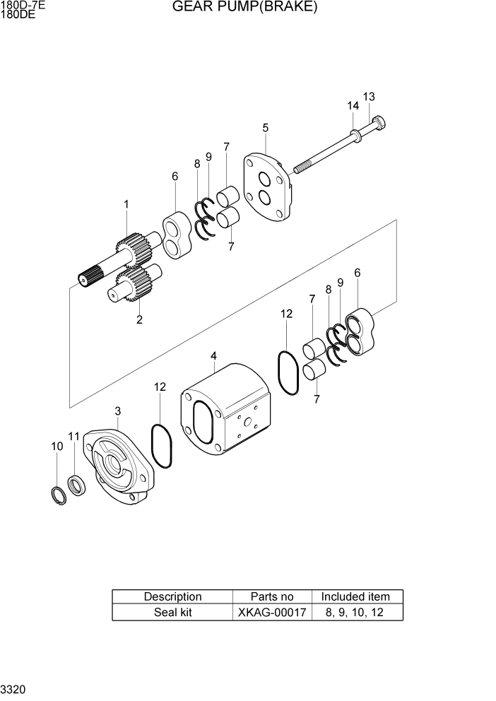 Схема запчастей Hyundai 180DE - PAGE 3320 GEAR PUMP(BRAKE) ГИДРАВЛИЧЕСКАЯ СИСТЕМА