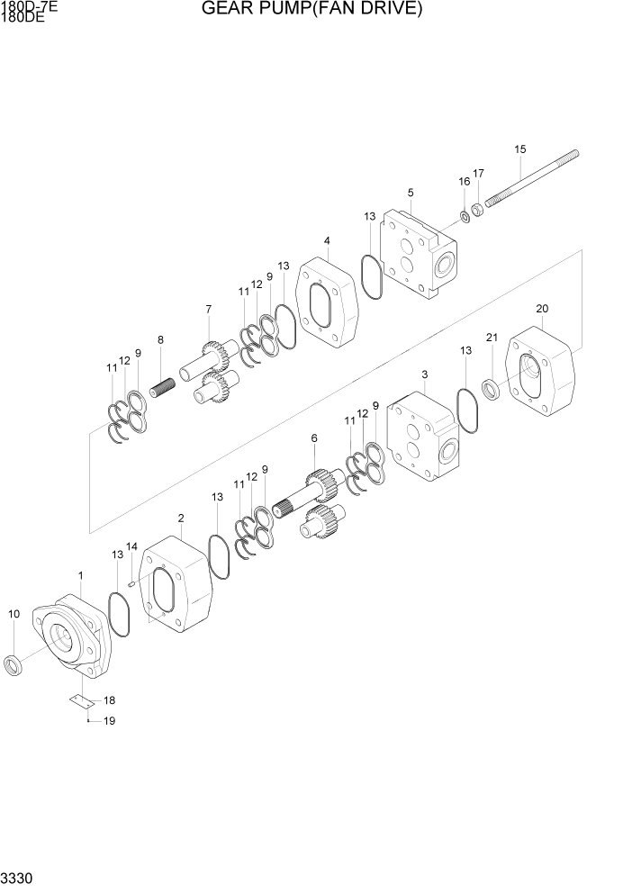 Схема запчастей Hyundai 180DE - PAGE 3330 GEAR PUMP(FAN DRIVE) ГИДРАВЛИЧЕСКАЯ СИСТЕМА