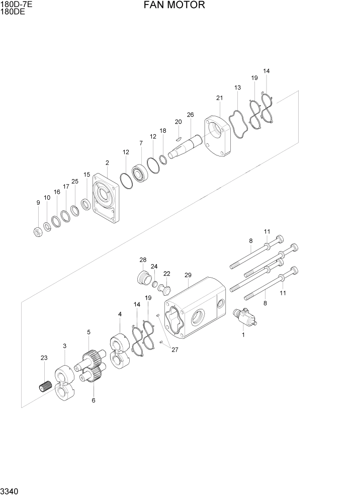 Схема запчастей Hyundai 180DE - PAGE 3340 FAN MOTOR ГИДРАВЛИЧЕСКАЯ СИСТЕМА