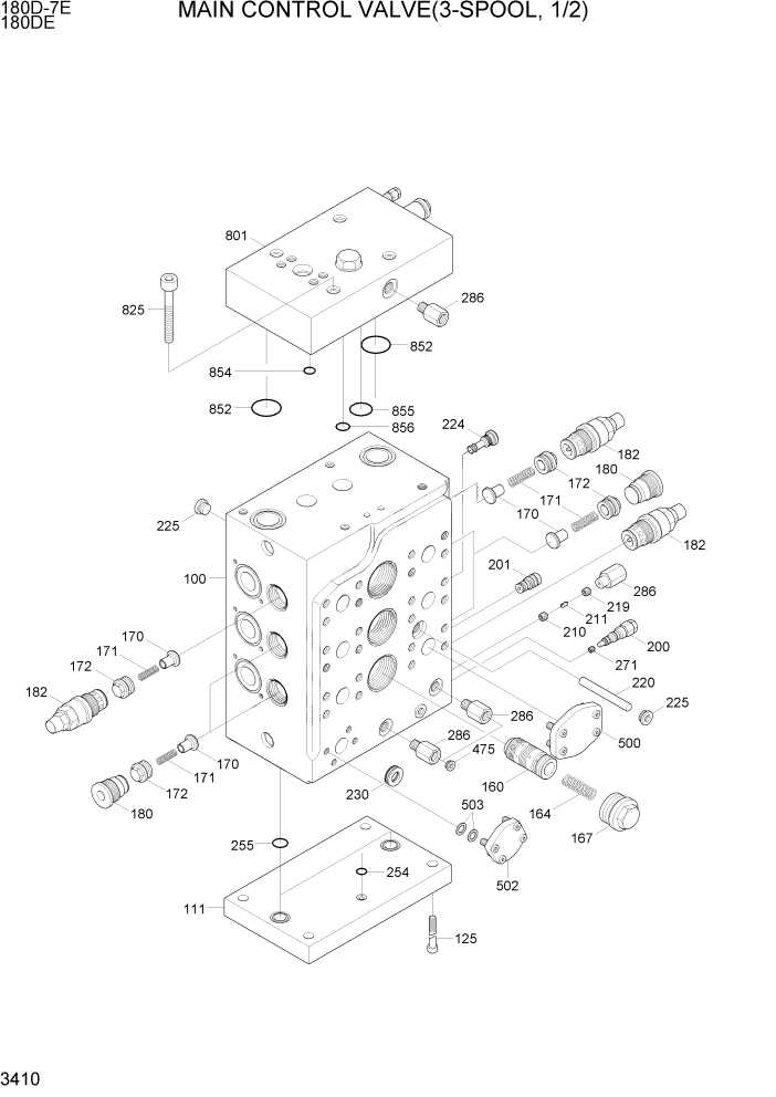 Схема запчастей Hyundai 180DE - PAGE 3410 MAIN CONTROL VALVE(3-SPOOL, 1/2) ГИДРАВЛИЧЕСКАЯ СИСТЕМА