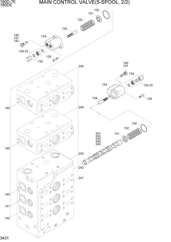 Схема запчастей Hyundai 180DE - PAGE 3431 MAIN CONTROL VALVE(5-SPOOL, 2/2) ГИДРАВЛИЧЕСКАЯ СИСТЕМА