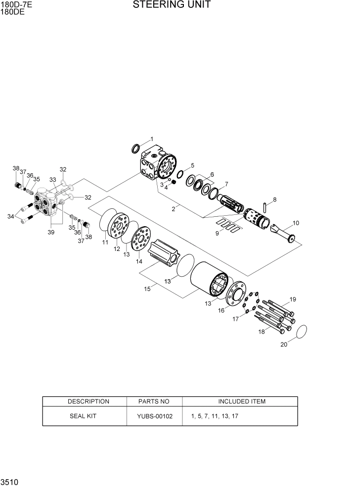 Схема запчастей Hyundai 180DE - PAGE 3510 STEERING UNIT ГИДРАВЛИЧЕСКАЯ СИСТЕМА