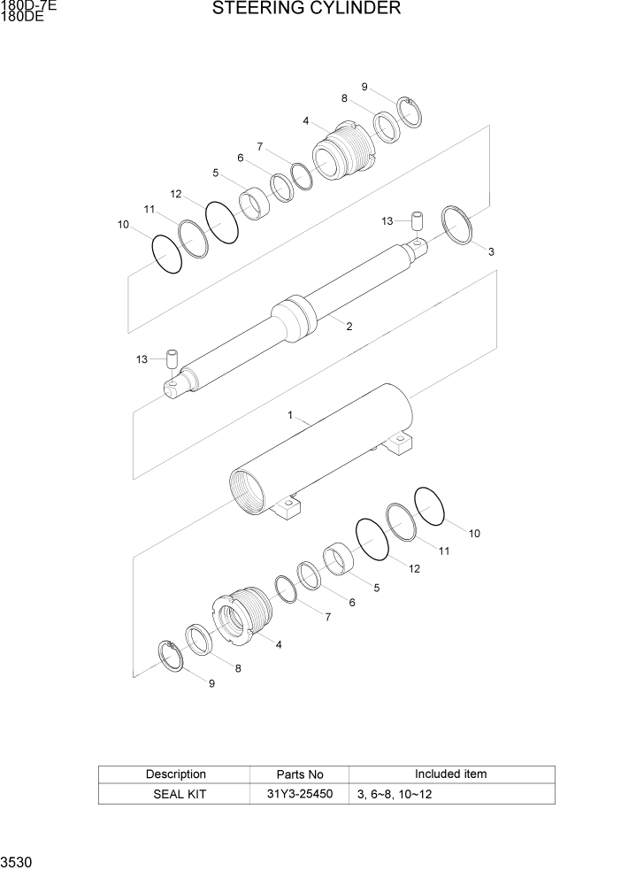 Схема запчастей Hyundai 180DE - PAGE 3530 STEERING CYLINDER ГИДРАВЛИЧЕСКАЯ СИСТЕМА