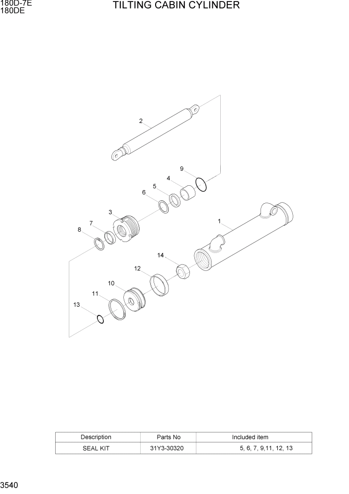 Схема запчастей Hyundai 180DE - PAGE 3540 TILTING CABIN CYLINDER ГИДРАВЛИЧЕСКАЯ СИСТЕМА