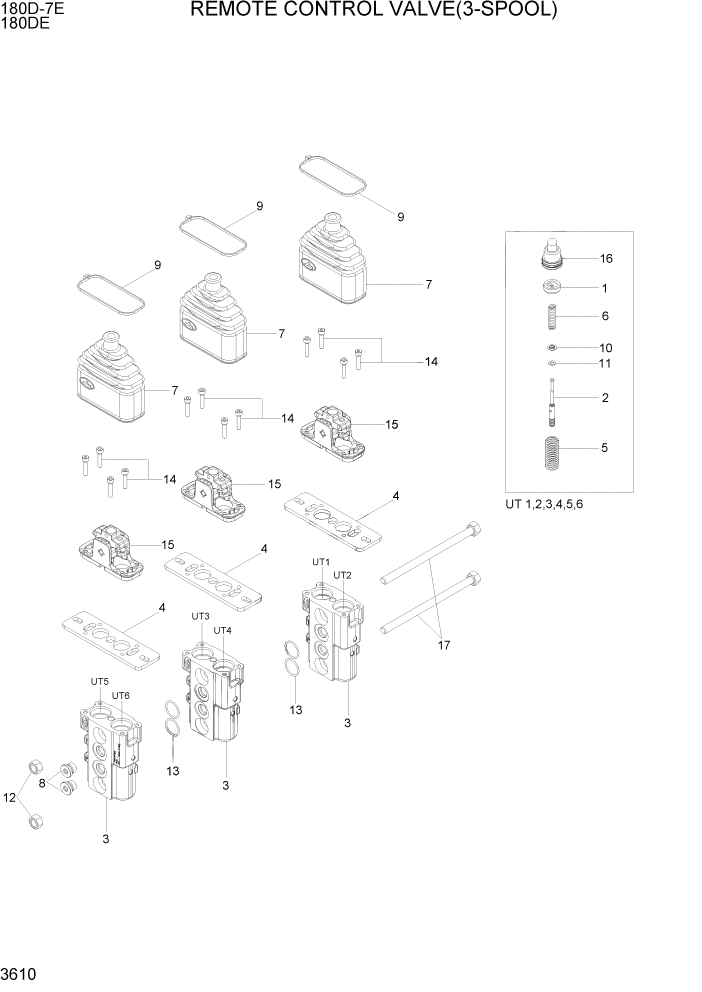 Схема запчастей Hyundai 180DE - PAGE 3610 REMOTE CONTROL VALVE(3-SPOOL) ГИДРАВЛИЧЕСКАЯ СИСТЕМА