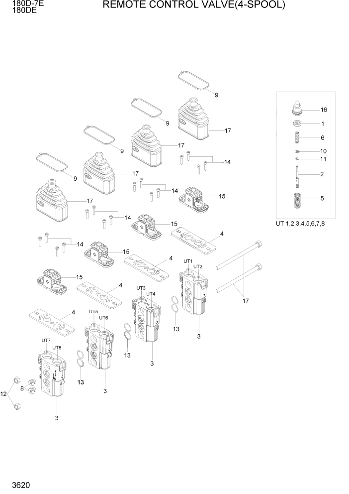 Схема запчастей Hyundai 180DE - PAGE 3620 REMOTE CONTROL VALVE(4-SPOOL) ГИДРАВЛИЧЕСКАЯ СИСТЕМА