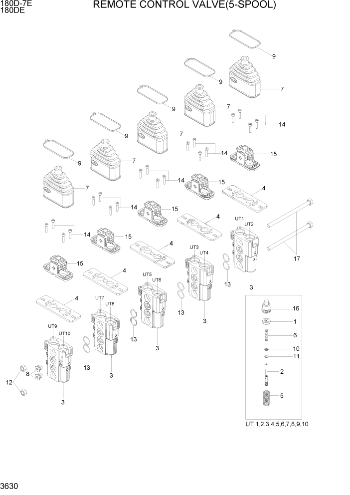 Схема запчастей Hyundai 180DE - PAGE 3630 REMOTE CONTROL VALVE(5-SPOOL) ГИДРАВЛИЧЕСКАЯ СИСТЕМА