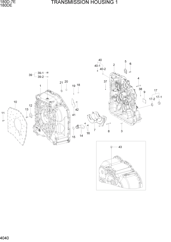 Схема запчастей Hyundai 180DE - PAGE 4040 TRANSMISSION HOUSING 1 СИЛОВАЯ СИСТЕМА