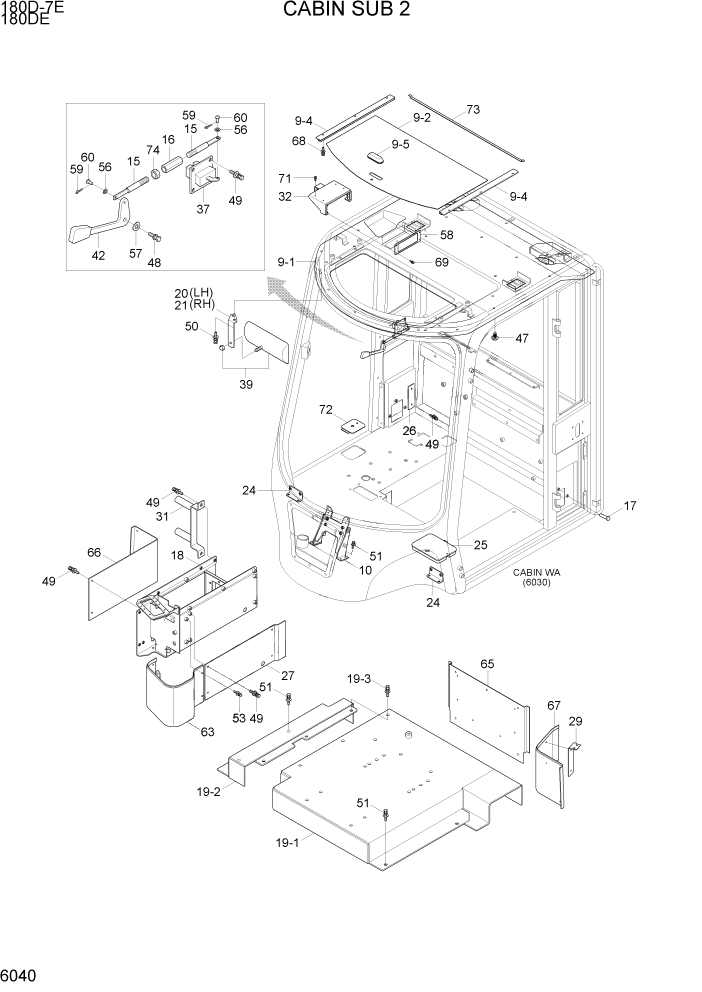 Схема запчастей Hyundai 180DE - PAGE 6040 CABIN SUB 2 СТРУКТУРА